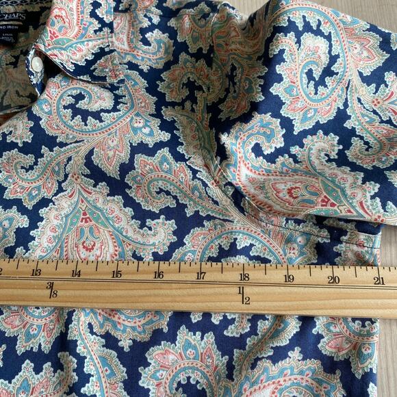 Chaps No Iron Paisley Button Up Shirt Women L Blue Long Sleeve Flip Cuffs Preppy - Picture 6 of 9